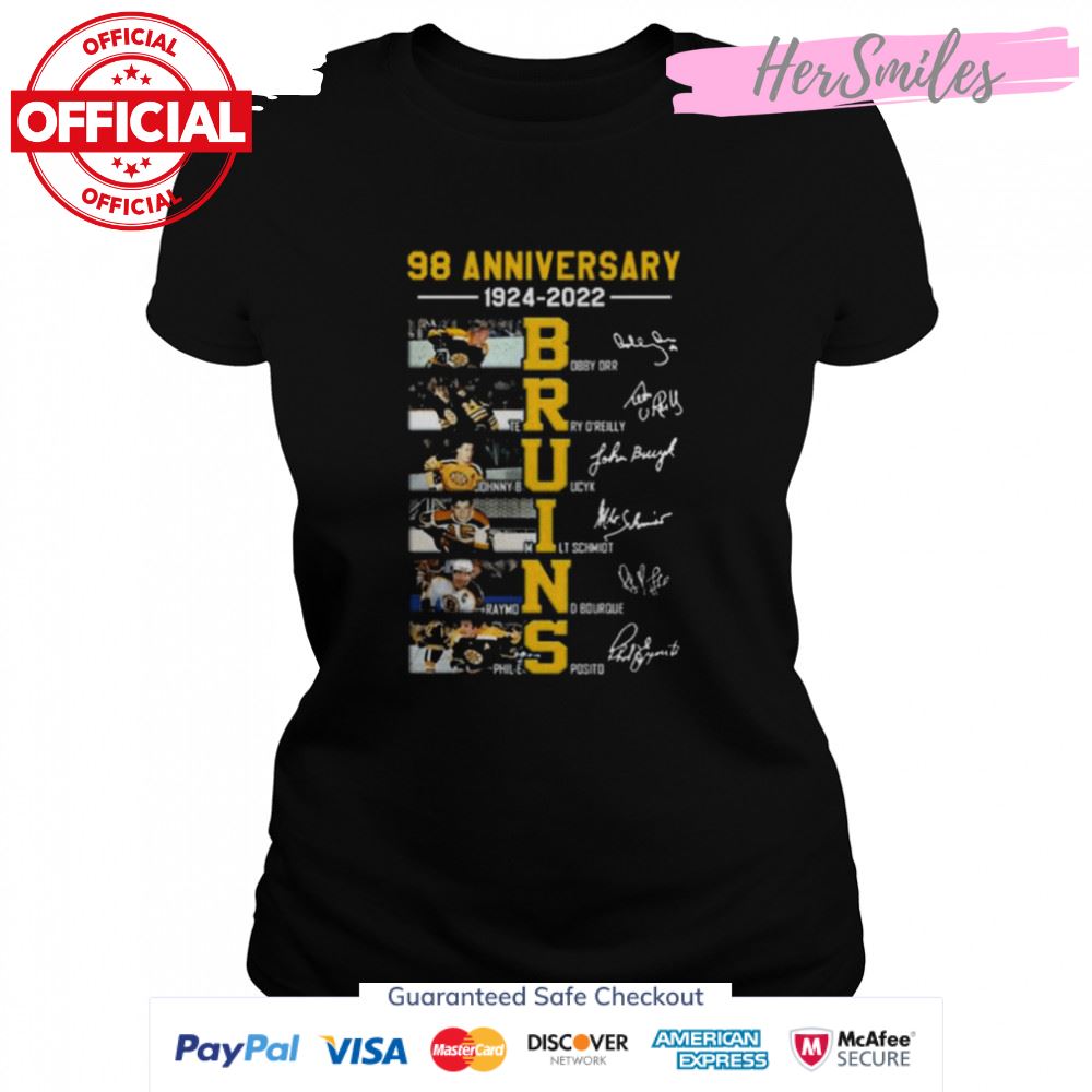 Boston Bruins 98th anniversary 1924-2022 memories signatures shirt