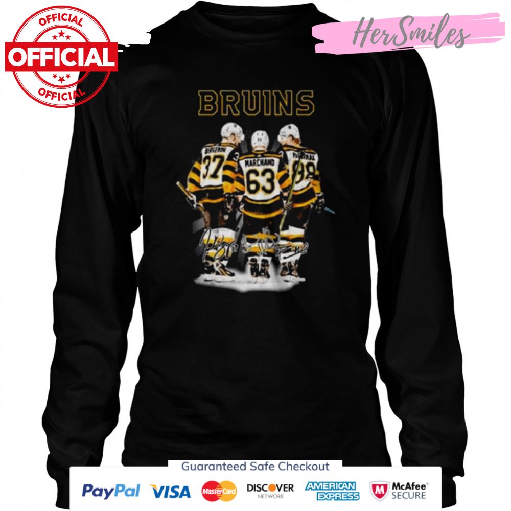 Boston bruins teams brad marchand patrice bergeron & david pastrnak signatures shirt Boston bruins teams brad marchand patrice bergeron & david pastrnak signatures shirt