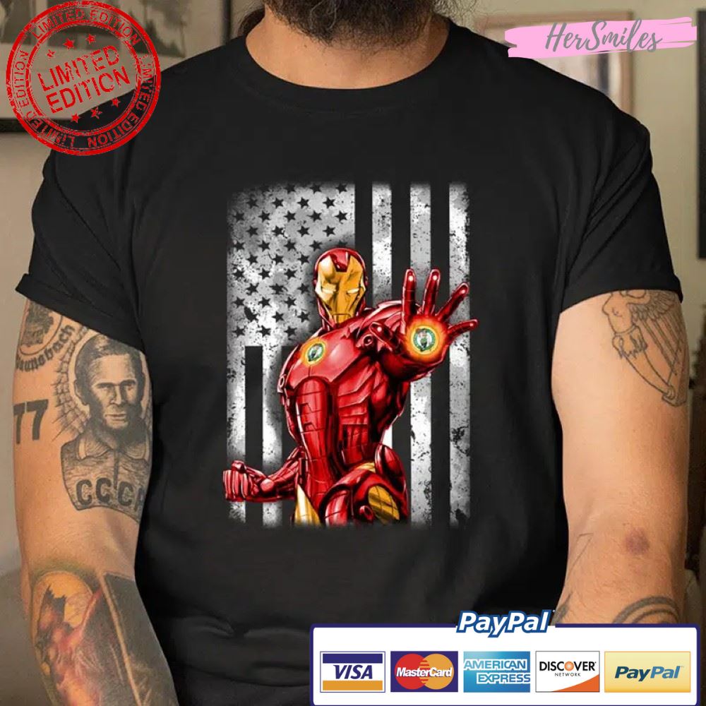 Boston Celtics Iron Man Avengers American Flag T Shirt