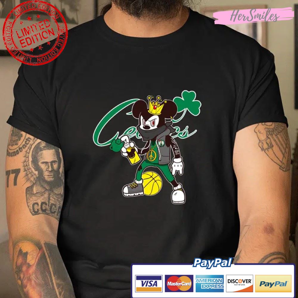 Boston Celtics Mickey Peace Sign T Shirt