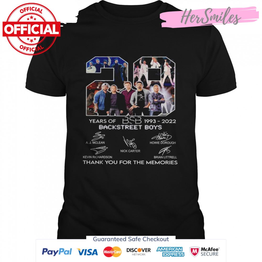 Bsb Backstreet Boys 29 Years Of 1993-2022 Thank You For The Memories Signatures Shirt