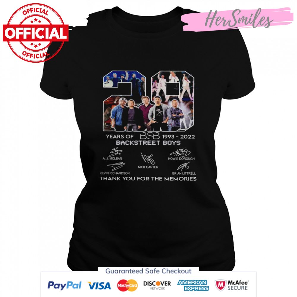 Bsb Backstreet Boys 29 Years Of 1993-2022 Thank You For The Memories Signatures Shirt