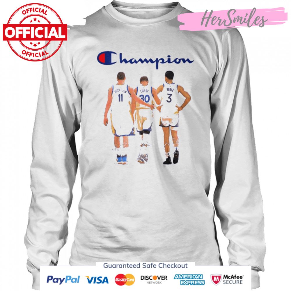 Champion Stephen Curry Jordan Poole And Klay Thompson 2022 NBA Finals Champions Signatures Shirt Champion Stephen Curry Jordan Poole And Klay Thompson 2022 NBA Finals Champions Signatures Shirt