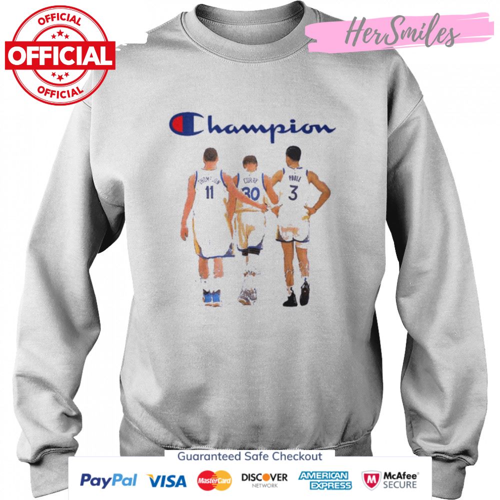 Champion Stephen Curry Jordan Poole And Klay Thompson 2022 NBA Finals Champions Signatures Shirt Champion Stephen Curry Jordan Poole And Klay Thompson 2022 NBA Finals Champions Signatures Shirt