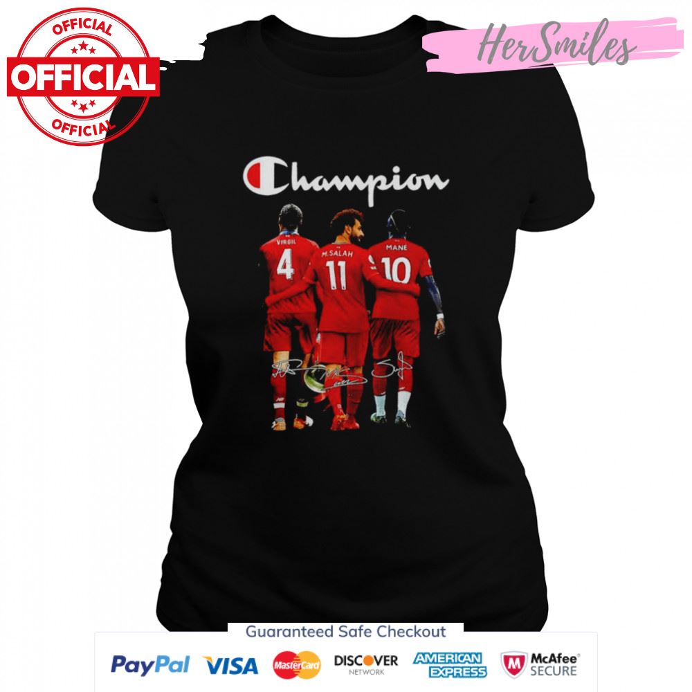 Champion Virgil van Dijk Mohamed Salah Sadio Mané signatures shirt