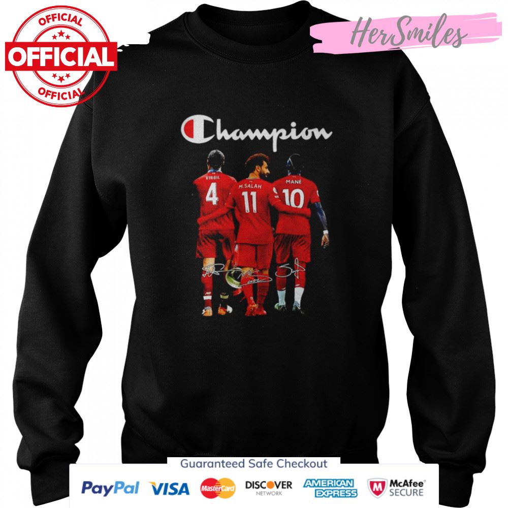 Champion Virgil van Dijk Mohamed Salah Sadio Mané signatures shirt Champion Virgil van Dijk Mohamed Salah Sadio Mané signatures shirt