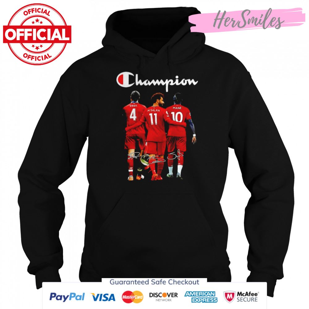 Champion Virgil van Dijk Mohamed Salah Sadio Mané signatures shirt Champion Virgil van Dijk Mohamed Salah Sadio Mané signatures shirt