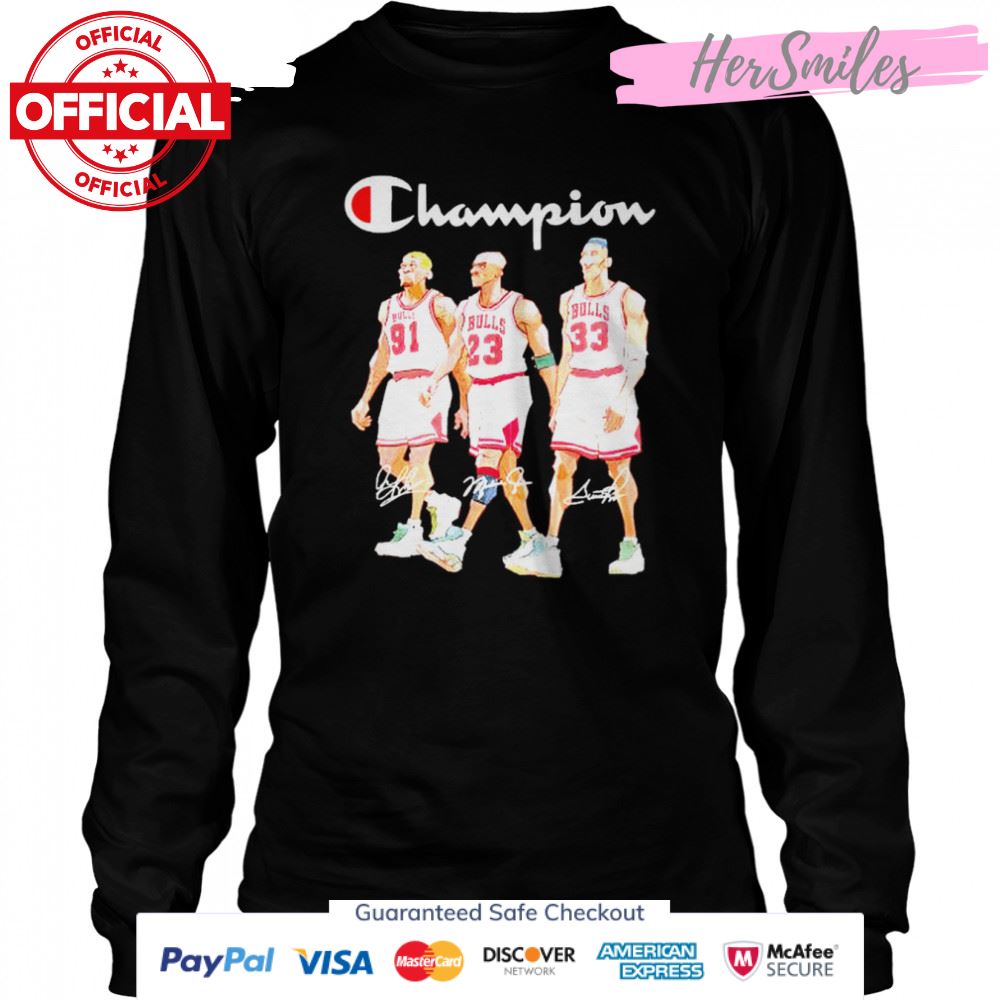 chicago Bulls champion Dennis Rodman Michael Jordan and Scottie Pippen signatures shirt chicago Bulls champion Dennis Rodman Michael Jordan and Scottie Pippen signatures shirt