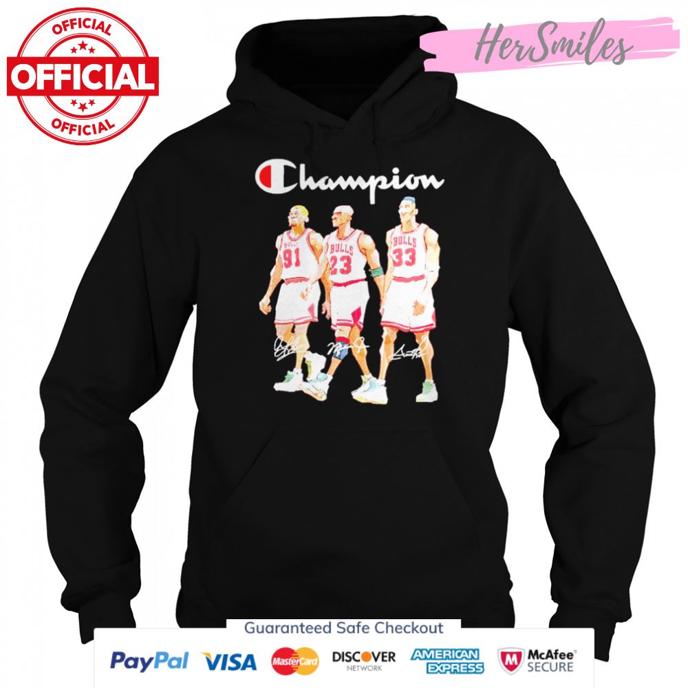 chicago Bulls champion Dennis Rodman Michael Jordan and Scottie Pippen signatures shirt chicago Bulls champion Dennis Rodman Michael Jordan and Scottie Pippen signatures shirt