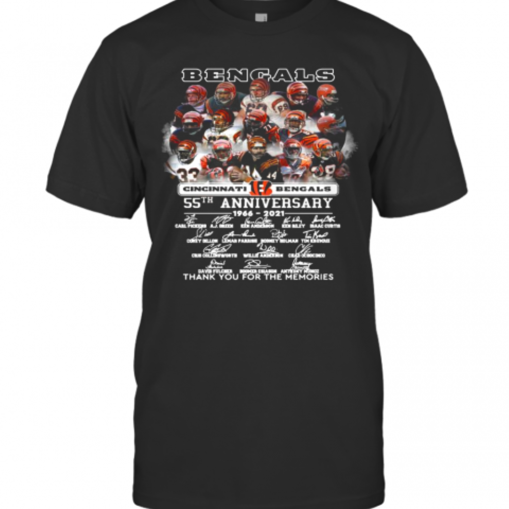 Cincinnati Bengals 55Th Anniversary 1966 2021 Thank You For The Memories Signatures T-Shirt