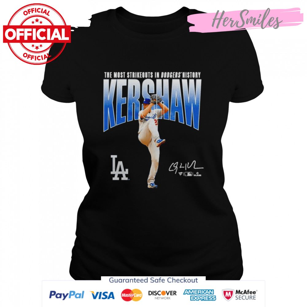 Clayton Kershaw Los Angeles Dodgers The Most Strikeouts in Dodgers History signature shirt