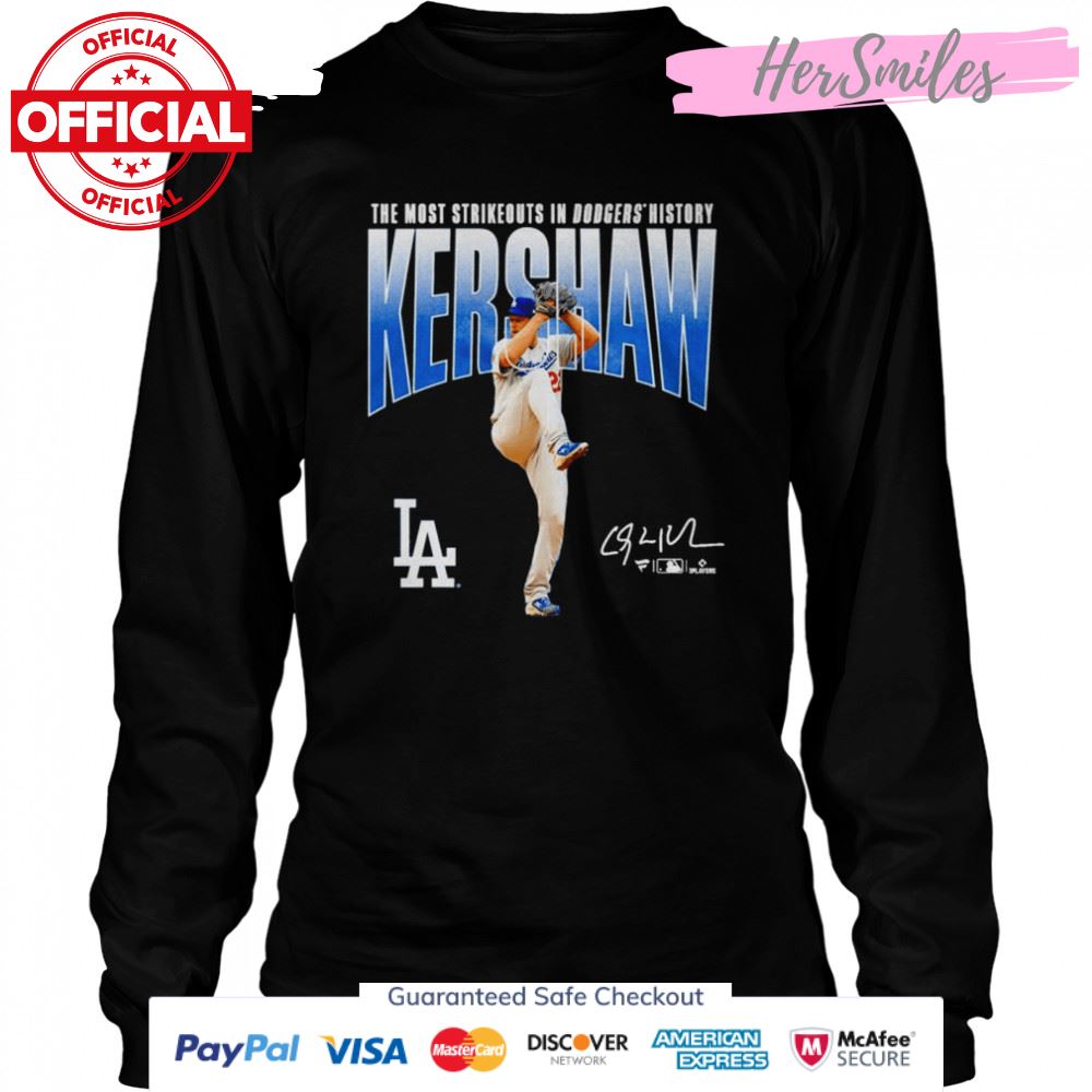 Clayton Kershaw Los Angeles Dodgers The Most Strikeouts in Dodgers History signature shirt Clayton Kershaw Los Angeles Dodgers The Most Strikeouts in Dodgers History signature shirt