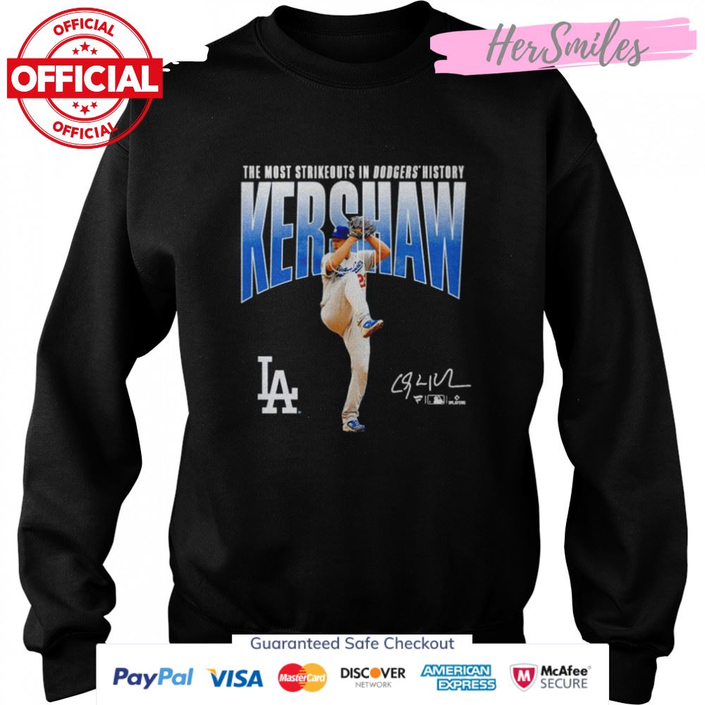 Clayton Kershaw Los Angeles Dodgers The Most Strikeouts in Dodgers History signature shirt Clayton Kershaw Los Angeles Dodgers The Most Strikeouts in Dodgers History signature shirt