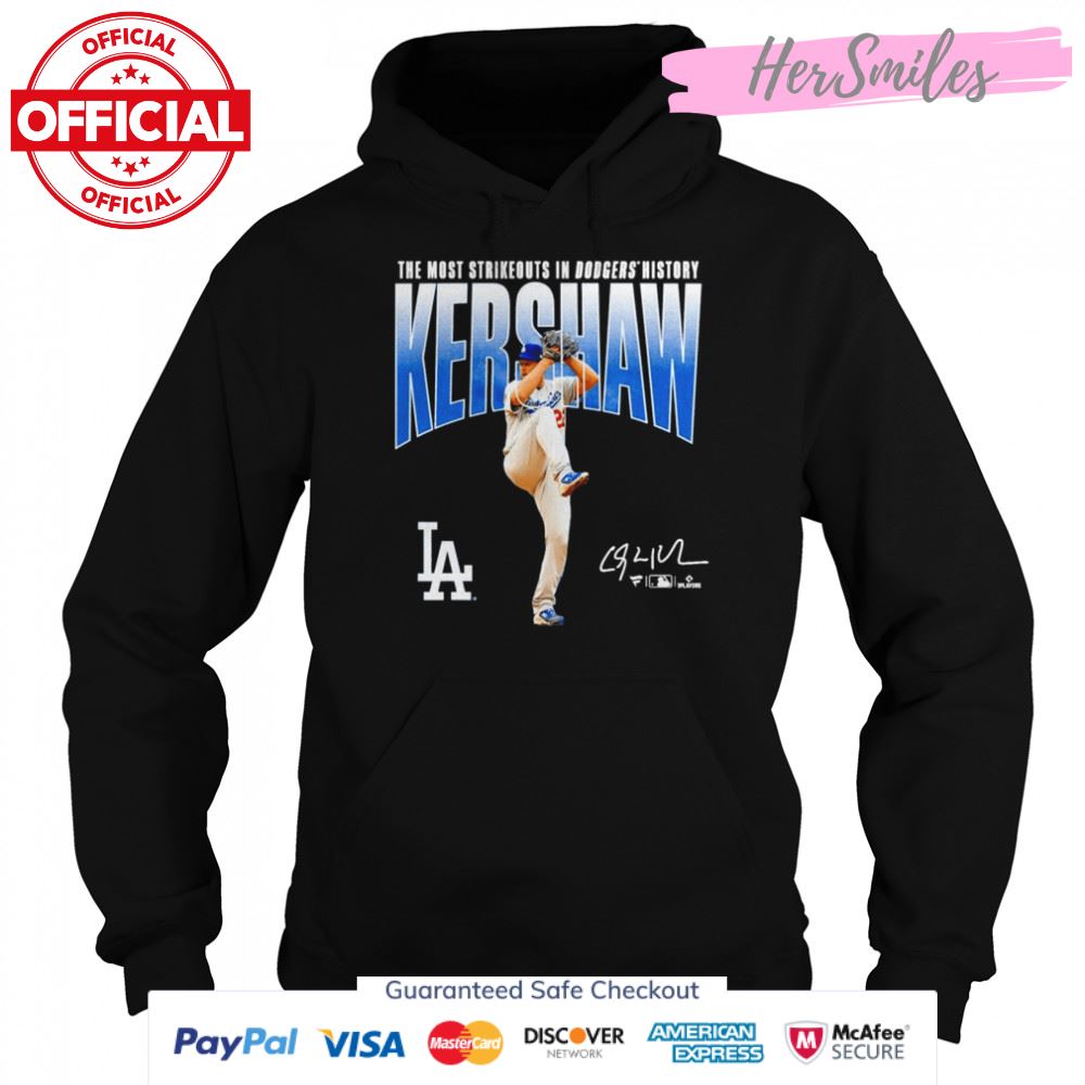 Clayton Kershaw Los Angeles Dodgers The Most Strikeouts in Dodgers History signature shirt Clayton Kershaw Los Angeles Dodgers The Most Strikeouts in Dodgers History signature shirt