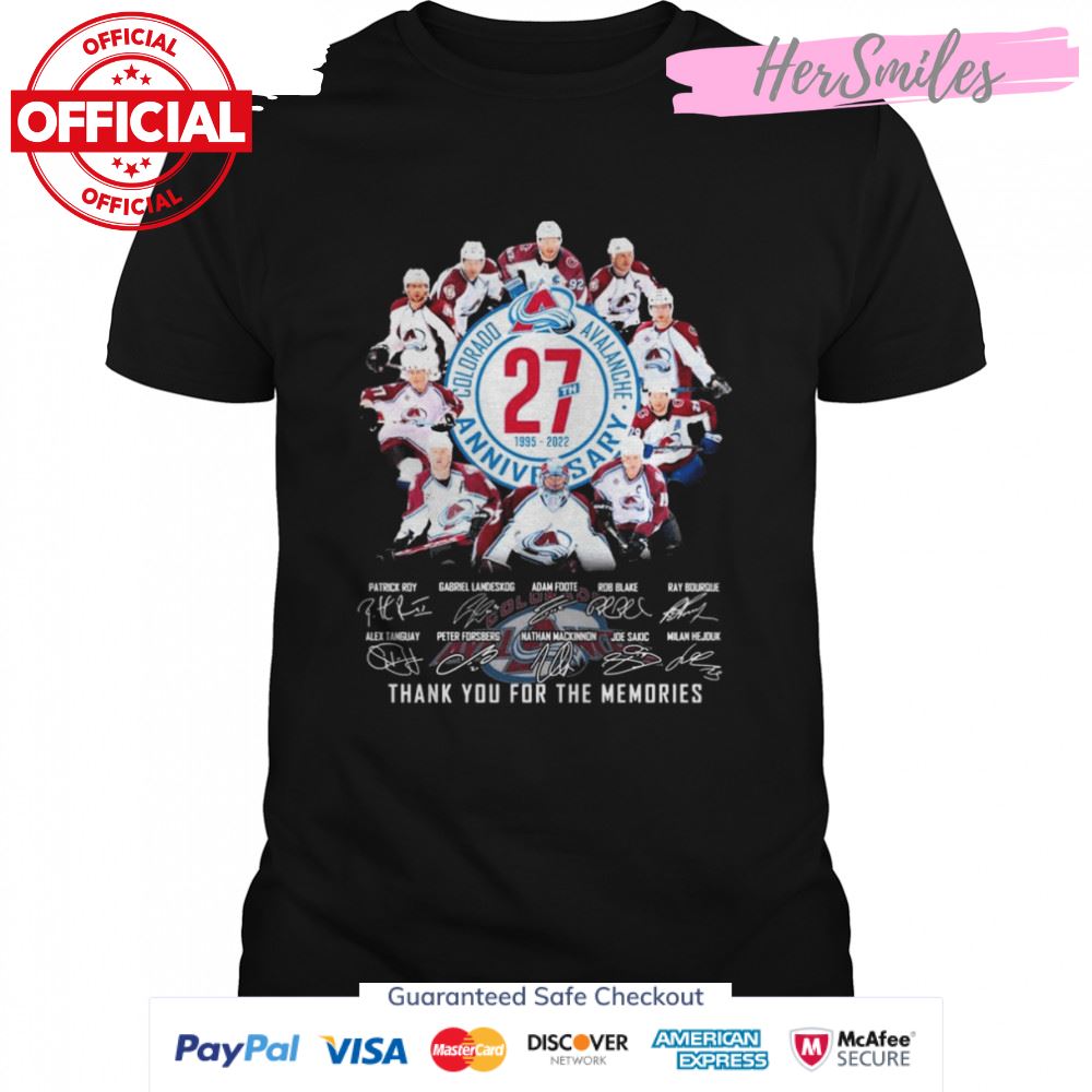 Colorado Avalanche 27th Anniversary 1995 2022 Signatures Thank You For The Memories Shirt