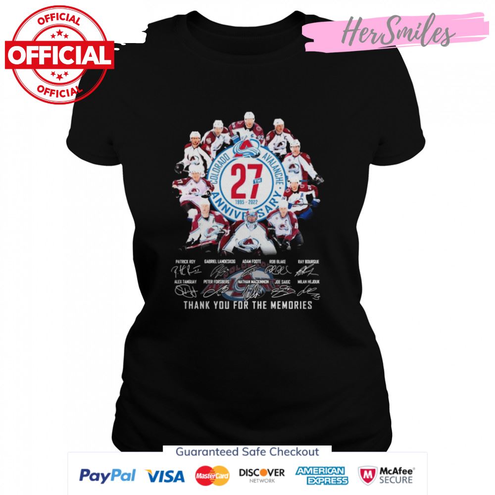 Colorado Avalanche 27th Anniversary 1995 2022 Signatures Thank You For The Memories Shirt