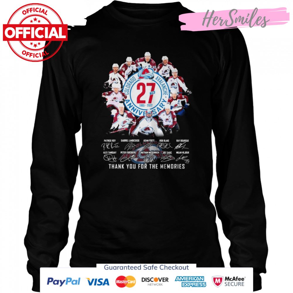Colorado Avalanche 27th Anniversary 1995 2022 Signatures Thank You For The Memories Shirt Colorado Avalanche 27th Anniversary 1995 2022 Signatures Thank You For The Memories Shirt
