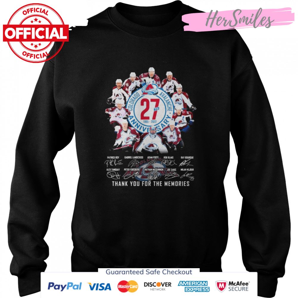 Colorado Avalanche 27th Anniversary 1995 2022 Signatures Thank You For The Memories Shirt Colorado Avalanche 27th Anniversary 1995 2022 Signatures Thank You For The Memories Shirt