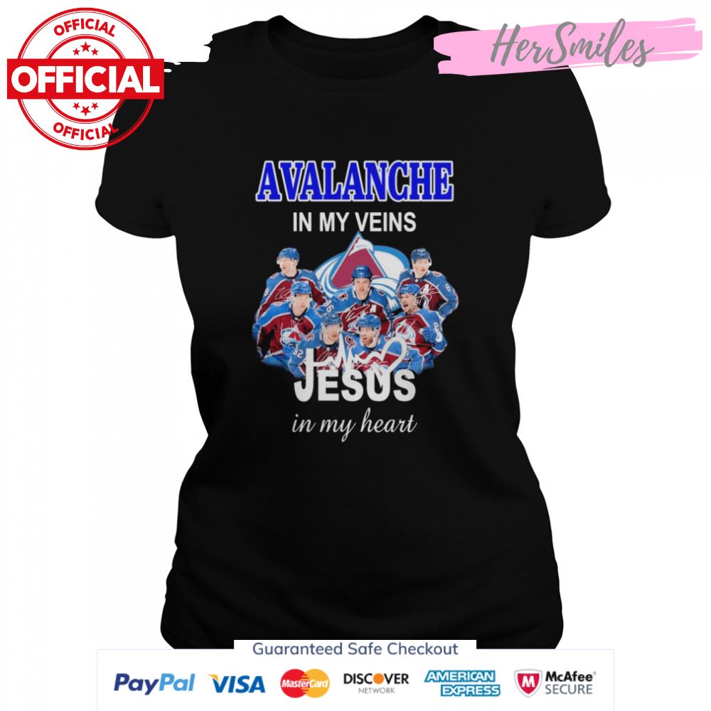 Colorado Avalanche In My Veins Jesus In My Heart Signatures Shirt