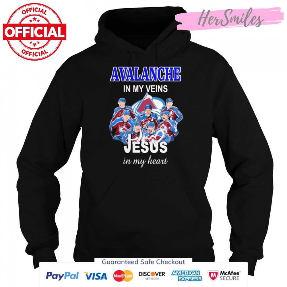 Colorado Avalanche In My Veins Jesus In My Heart Signatures Shirt Colorado Avalanche In My Veins Jesus In My Heart Signatures Shirt