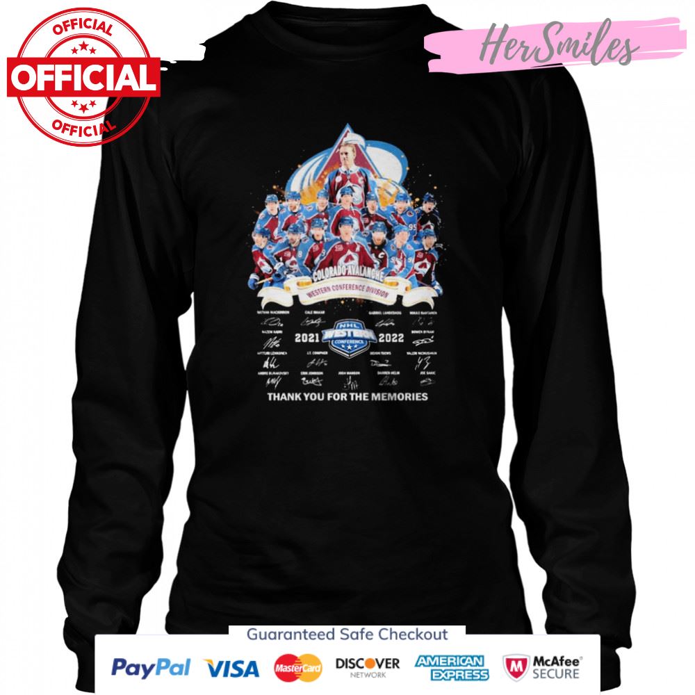 Colorado Avalanche Western Conference Division 2021-2022 Signatures Thank You For The Memories Shirt Colorado Avalanche Western Conference Division 2021-2022 Signatures Thank You For The Memories Shirt
