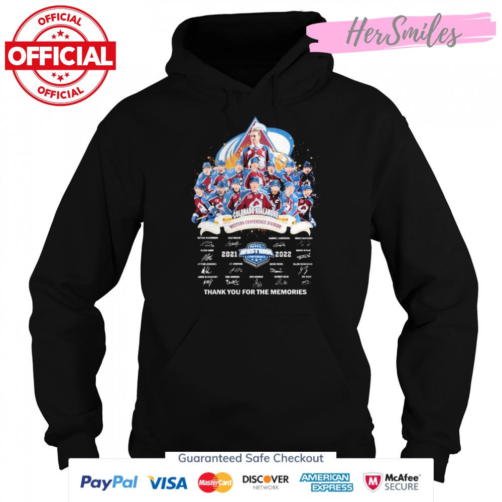 Colorado Avalanche Western Conference Division 2021-2022 Signatures Thank You For The Memories Shirt Colorado Avalanche Western Conference Division 2021-2022 Signatures Thank You For The Memories Shirt