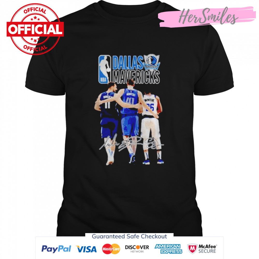 Dallas Mavericks Luka Dončić Dirk Nowitzki Spencer Dinwiddie signatures shirt