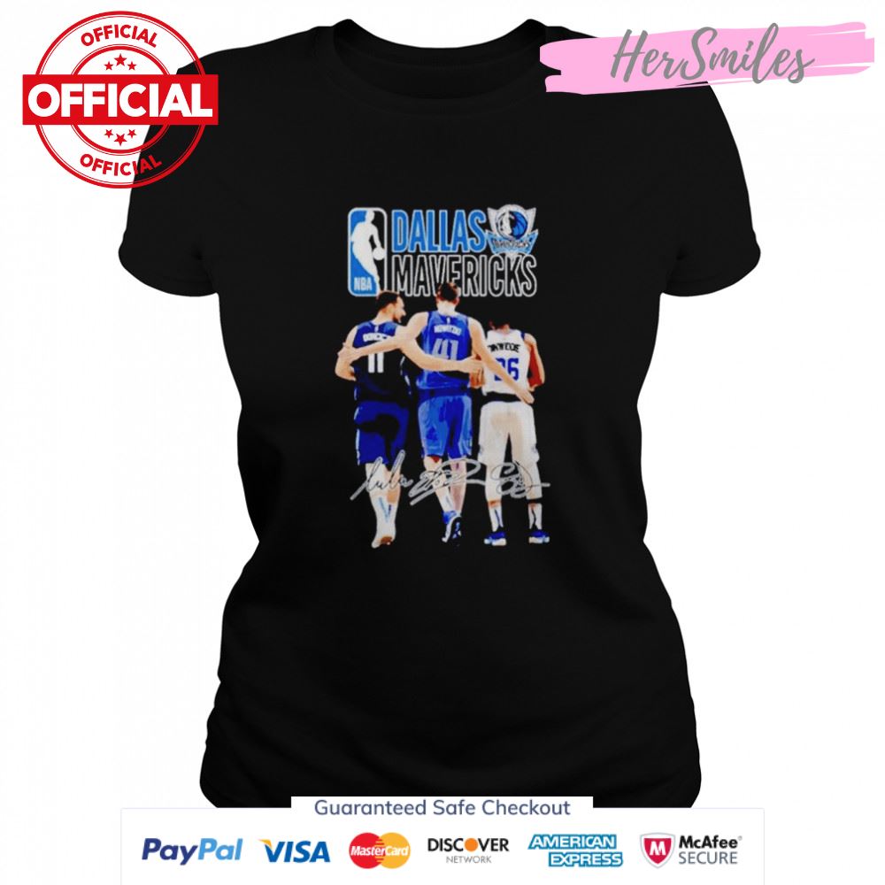 Dallas Mavericks Luka Dončić Dirk Nowitzki Spencer Dinwiddie signatures shirt