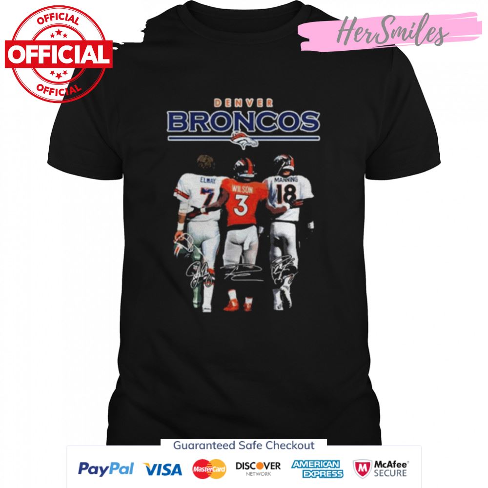 Denver broncos 7 john elway 3 russell wilson 18 peyton manning signatures shirt