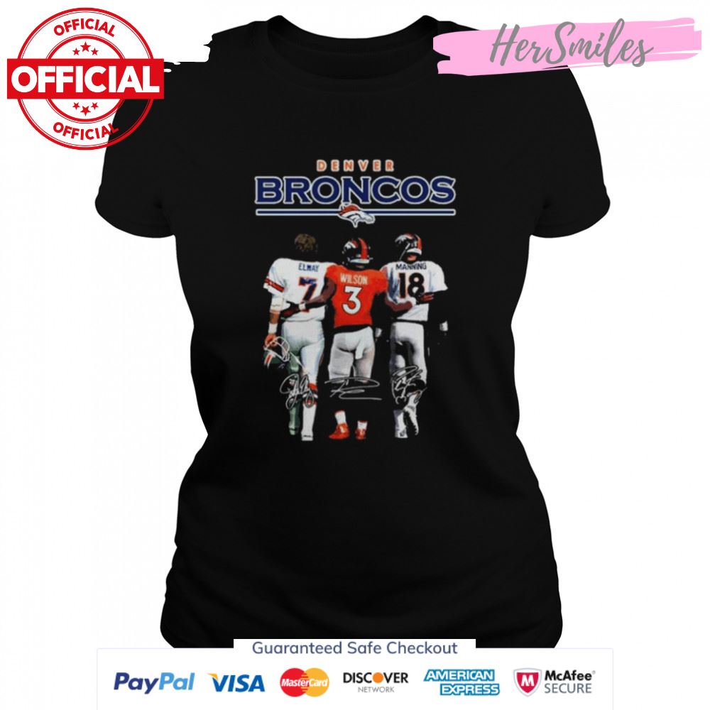 Denver broncos 7 john elway 3 russell wilson 18 peyton manning signatures shirt