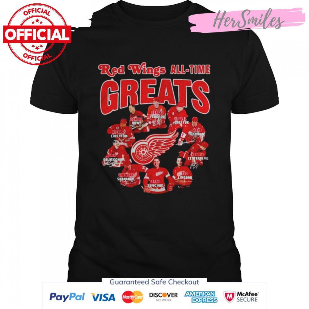 Detroit Red Wings all-time greats players signatures shirt