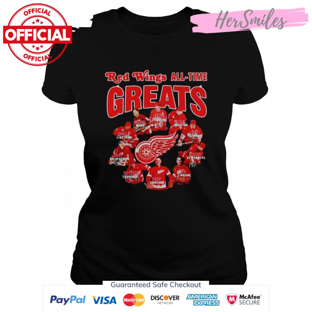 Detroit Red Wings all-time greats players signatures shirt
