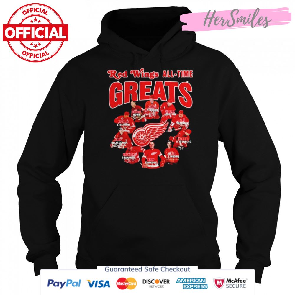 Detroit Red Wings all-time greats players signatures shirt Detroit Red Wings all-time greats players signatures shirt