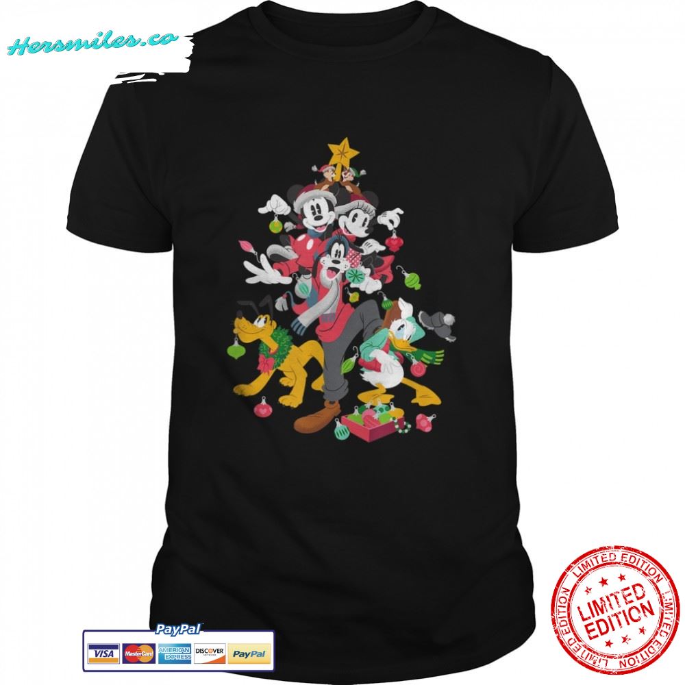 Disney Mickey Minnie Goofy Pluto Chip Dale Christmas Tree T-Shirt Copy