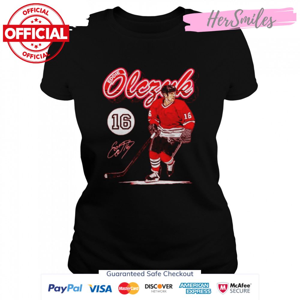 Eddie Olczyk Chicago Retro Script Hockey Signatures Shirt