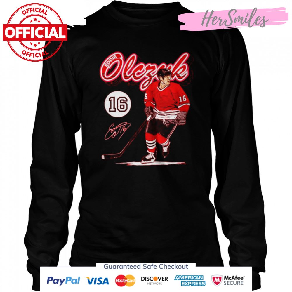 Eddie Olczyk Chicago Retro Script Hockey Signatures Shirt Eddie Olczyk Chicago Retro Script Hockey Signatures Shirt