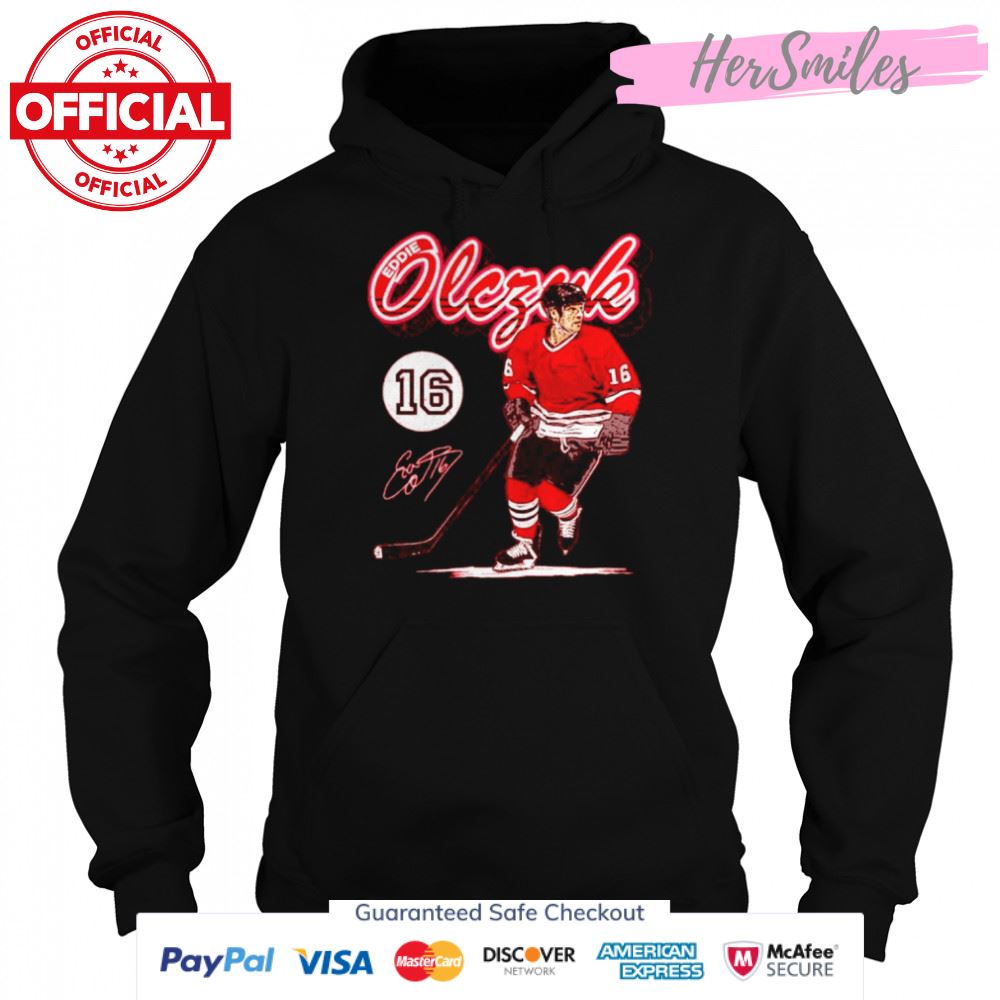 Eddie Olczyk Chicago Retro Script Hockey Signatures Shirt Eddie Olczyk Chicago Retro Script Hockey Signatures Shirt