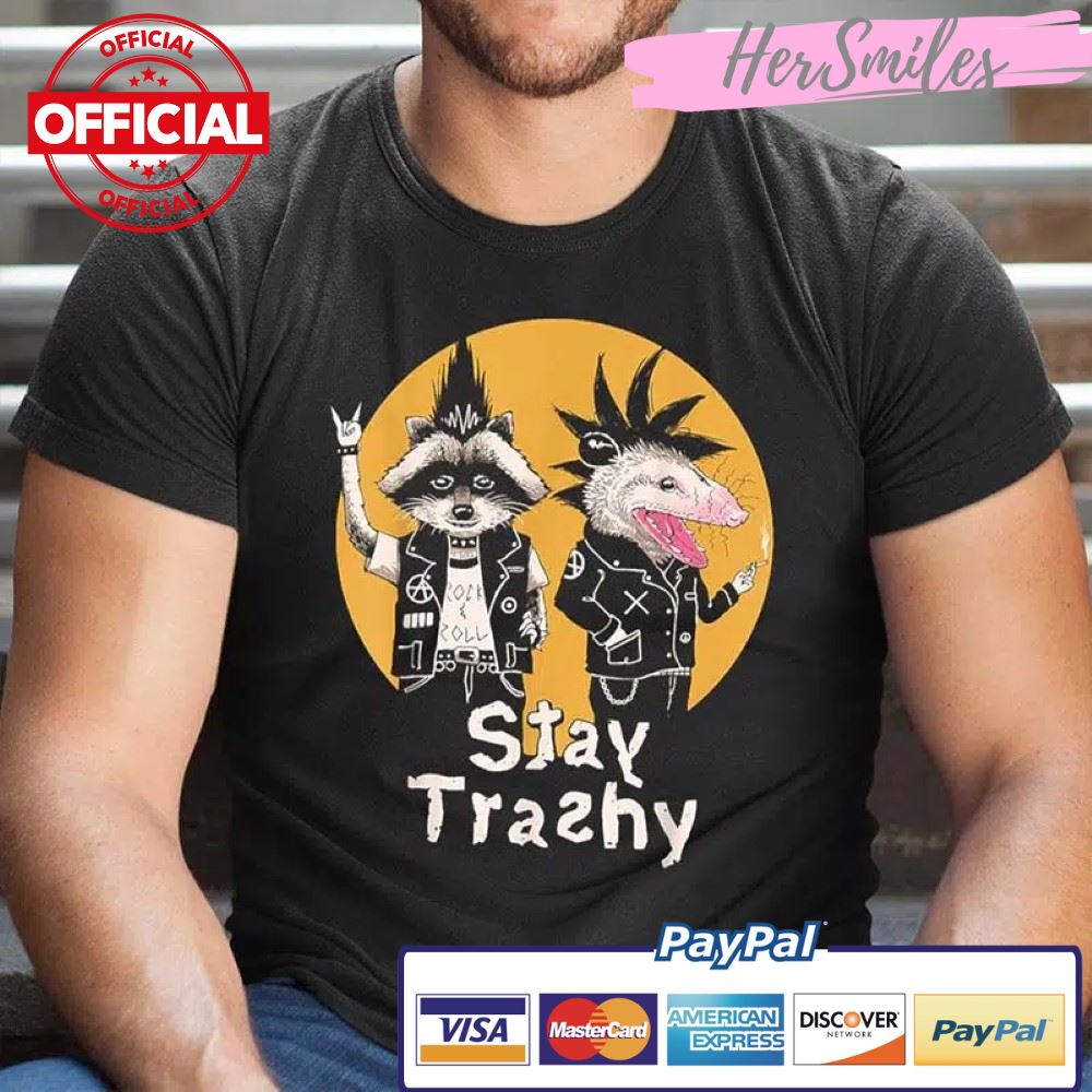Funny Stay Trashy Opossum Raccoon Rock Shirt