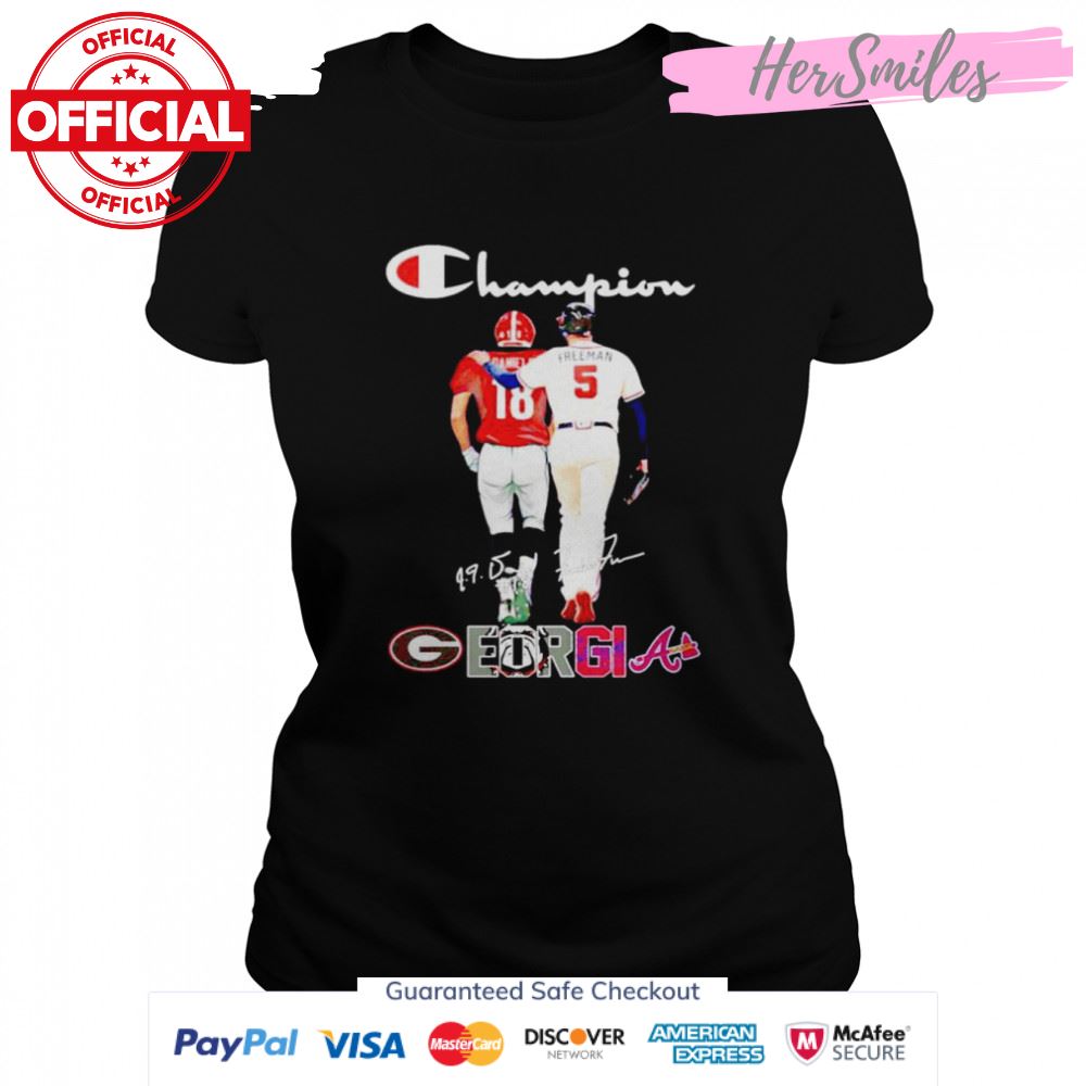 Georgia Sports Teams JT Daniels and Freddie Freeman signatures shirt