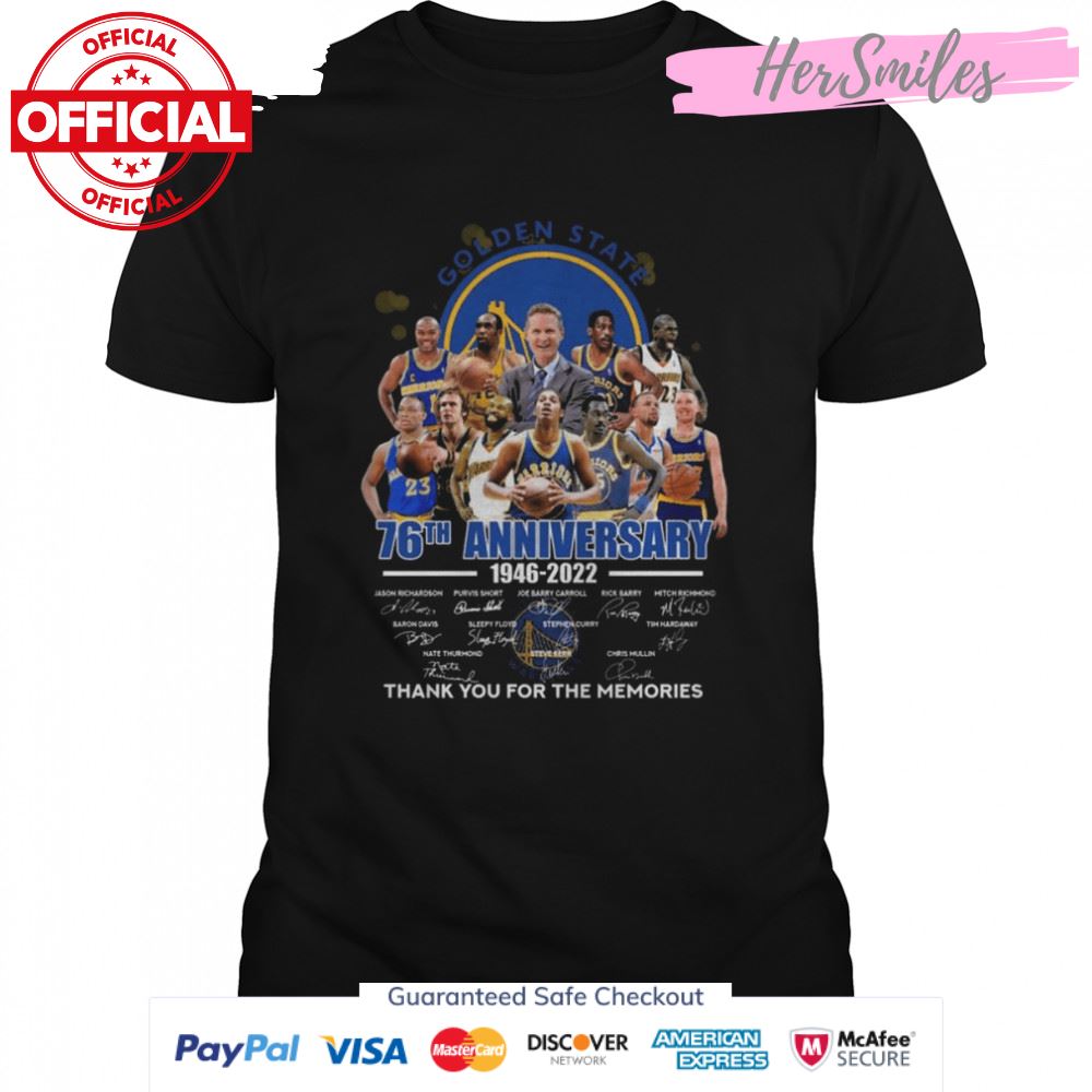 Golden State Warriors 76th anniversary 1946 2022 thank you for the memories signatures shirt