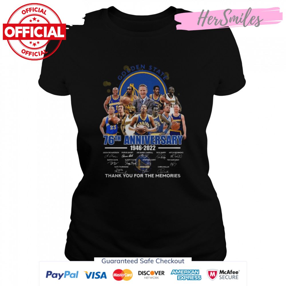 Golden State Warriors 76th anniversary 1946 2022 thank you for the memories signatures shirt