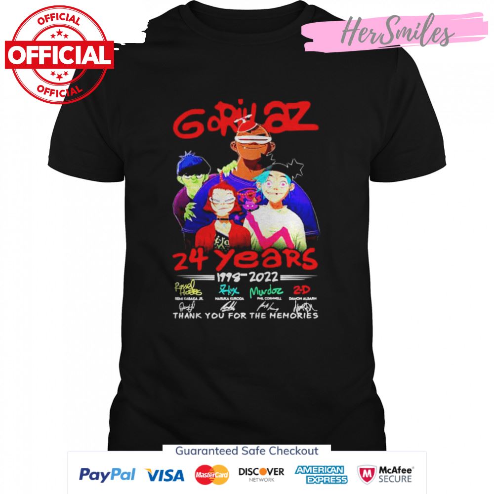 Gorillaz 24 years 1998 2022 thank you for the memories signatures shirt