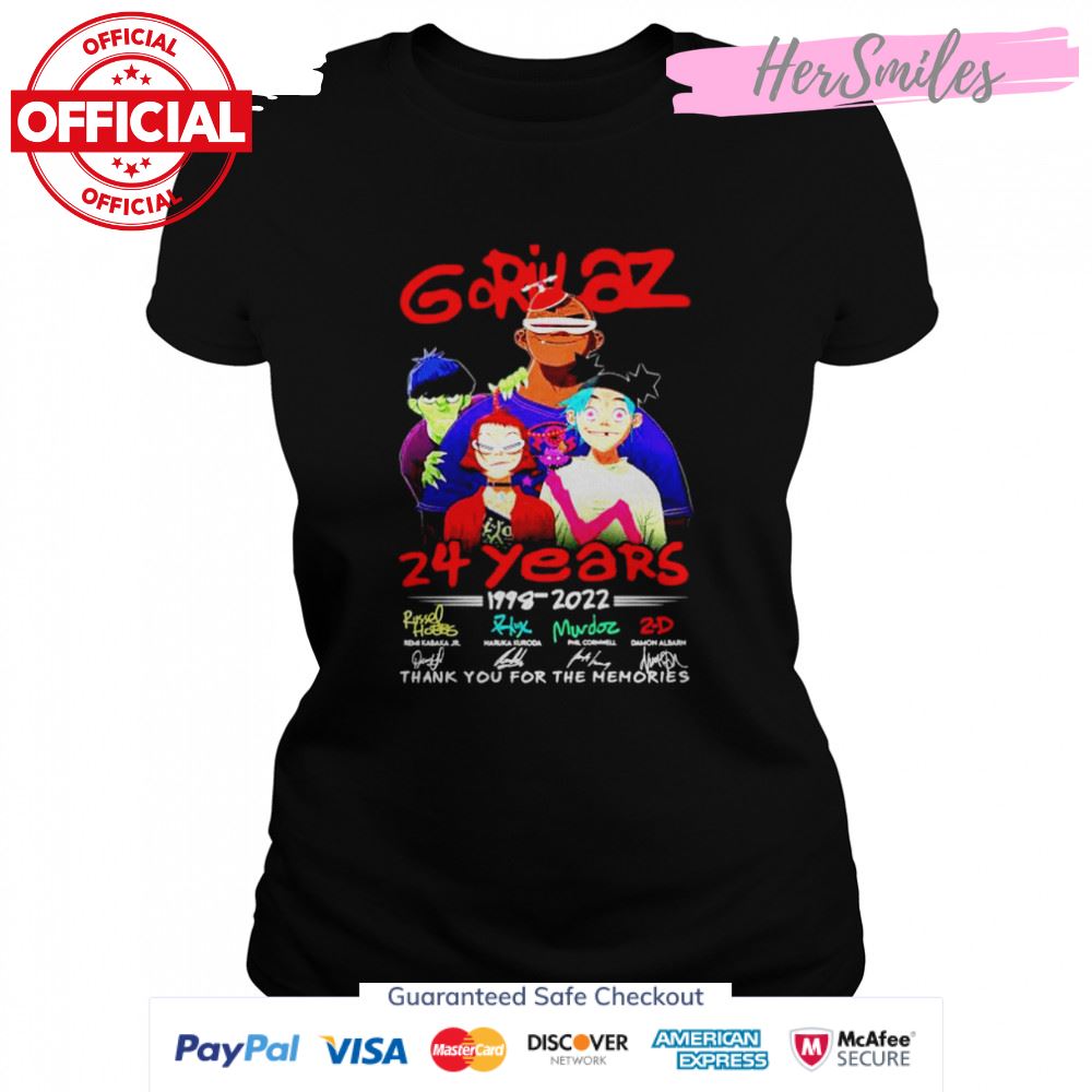Gorillaz 24 years 1998 2022 thank you for the memories signatures shirt