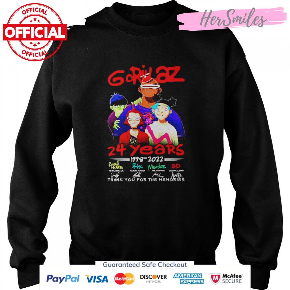 Gorillaz 24 years 1998 2022 thank you for the memories signatures shirt Gorillaz 24 years 1998 2022 thank you for the memories signatures shirt