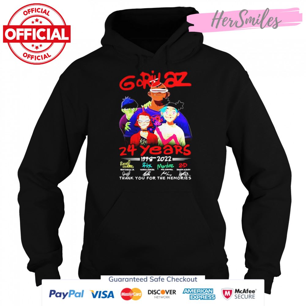 Gorillaz 24 years 1998 2022 thank you for the memories signatures shirt Gorillaz 24 years 1998 2022 thank you for the memories signatures shirt
