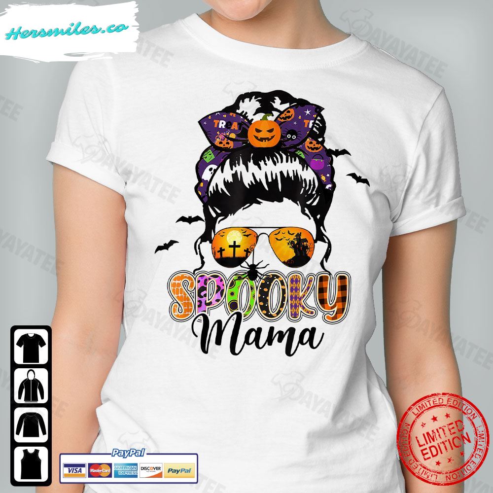Halloween Spooky Mama Shirt Messy Bun Mom Life T-Shirt