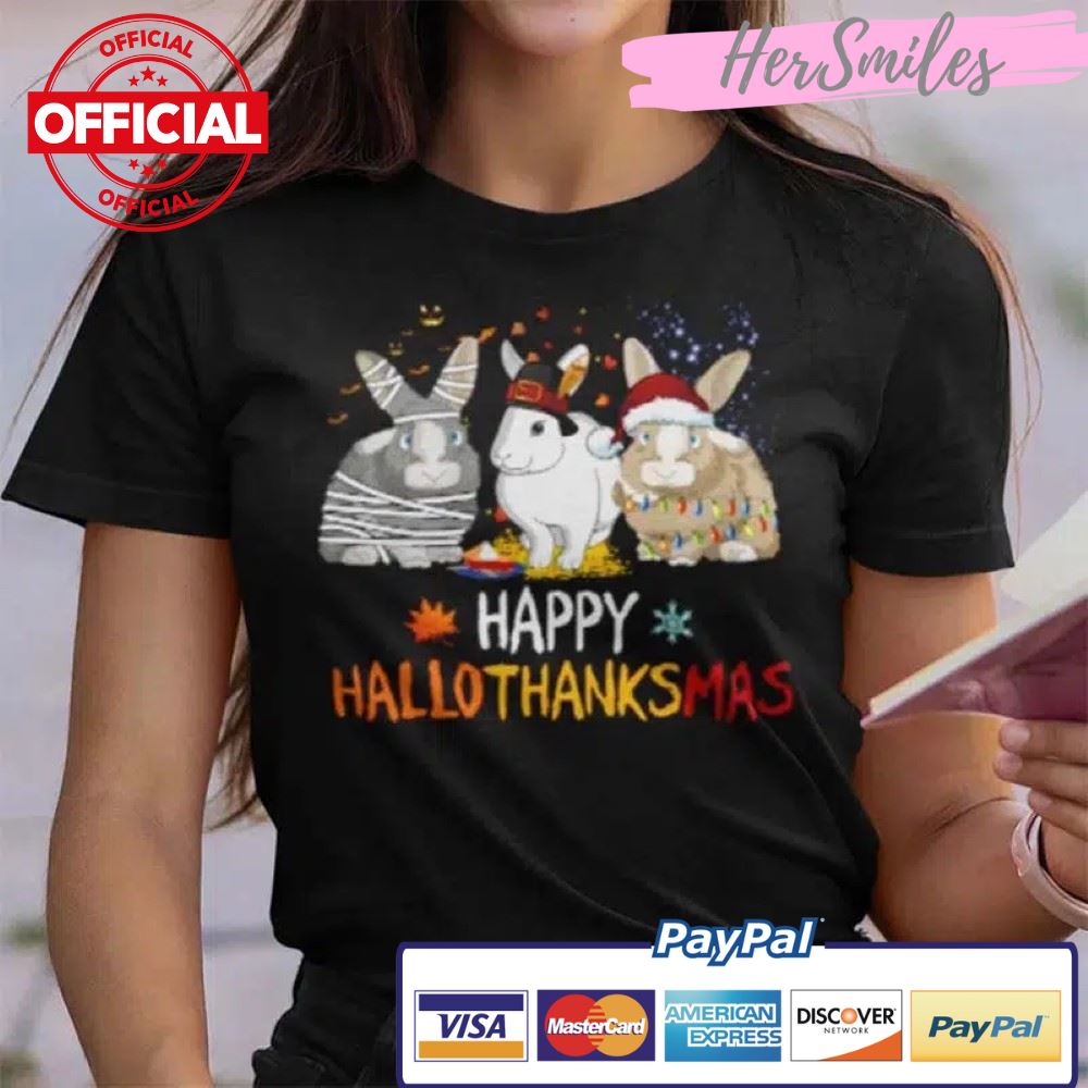 Happy Hallothanksmas Rabbit Shirt Happy Halloween Thanksgiving Christmas