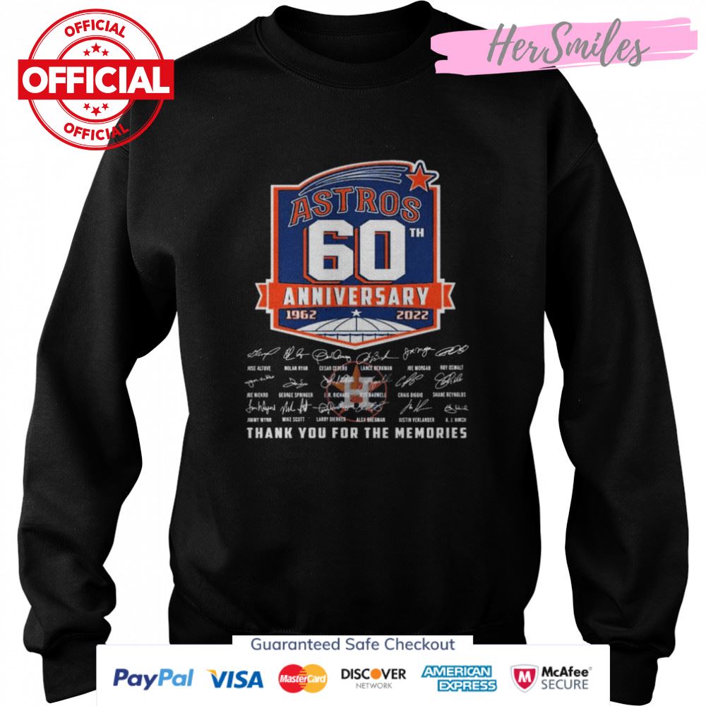 Houston Astros Logo 60th Anniversary 1962-2022 Signatures Thank You For The Memories Shirt Houston Astros Logo 60th Anniversary 1962-2022 Signatures Thank You For The Memories Shirt