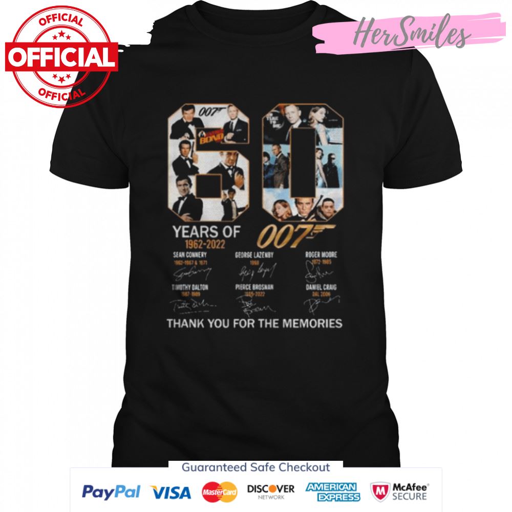 James Bond 007 60 years of 1962 2022 thank you for the memories signatures shirt