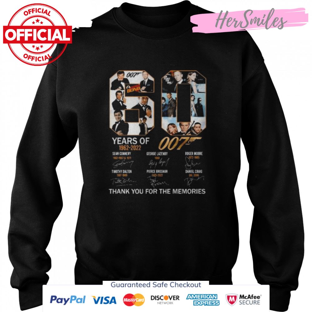 James Bond 007 60 years of 1962 2022 thank you for the memories signatures shirt James Bond 007 60 years of 1962 2022 thank you for the memories signatures shirt